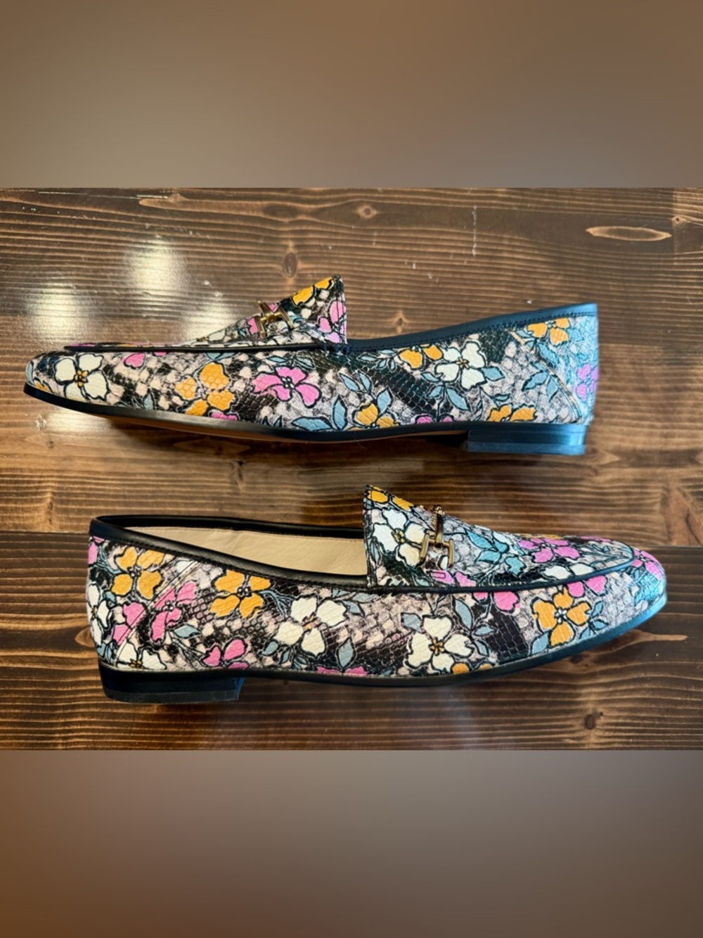 Sam Edelman Women’s Loraine Floral Print Snakeskin Bit Loafers Size 8.5 EUC